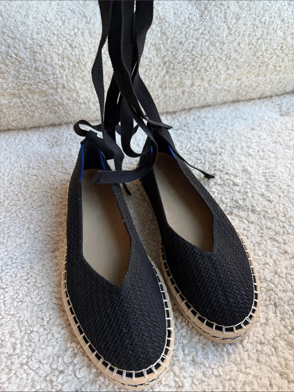 Rothy's Black Knit Lace-Up Espadrilles with Natural Trim